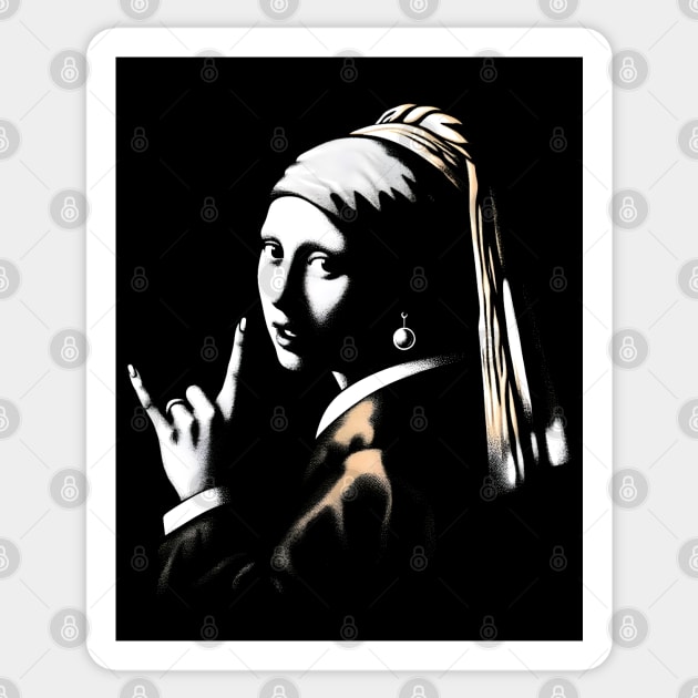 Metalhead Girl with a Pearl Earring Sticker by MetalByte